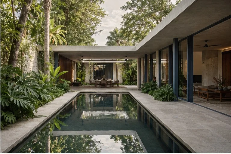 Patio central y espejo de agua